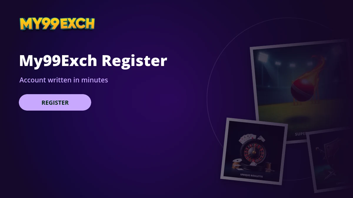 My99Exch register panel banner with teen patti and cricket tiles